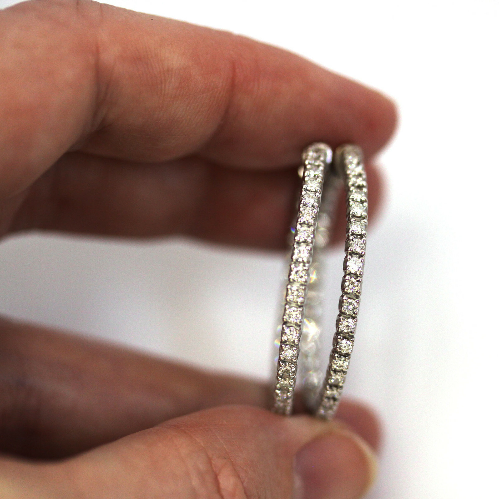 1.5 ctw Natural Diamond Solid 14k Yellow Gold Inside Out Hoop Earrings 1.38 In