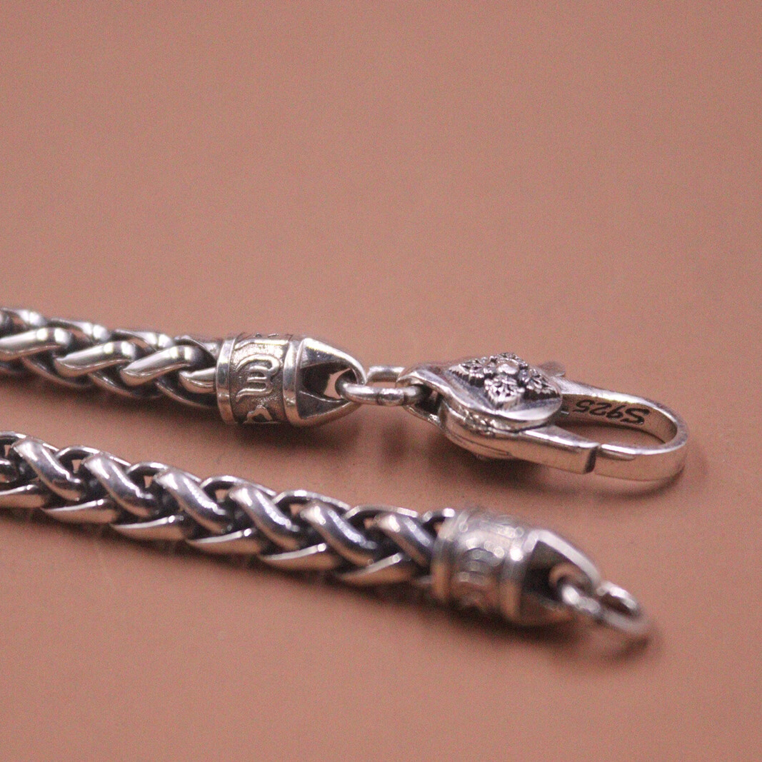 Pure S925 Sterling Silver Chain Women Men 5mm Round Wheat Link Necklace 22inchL