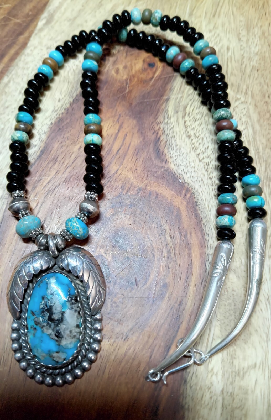 MORENCI TURQUOISE 2″Sterling Silver Native American Rondelle Necklace 21 1/2″