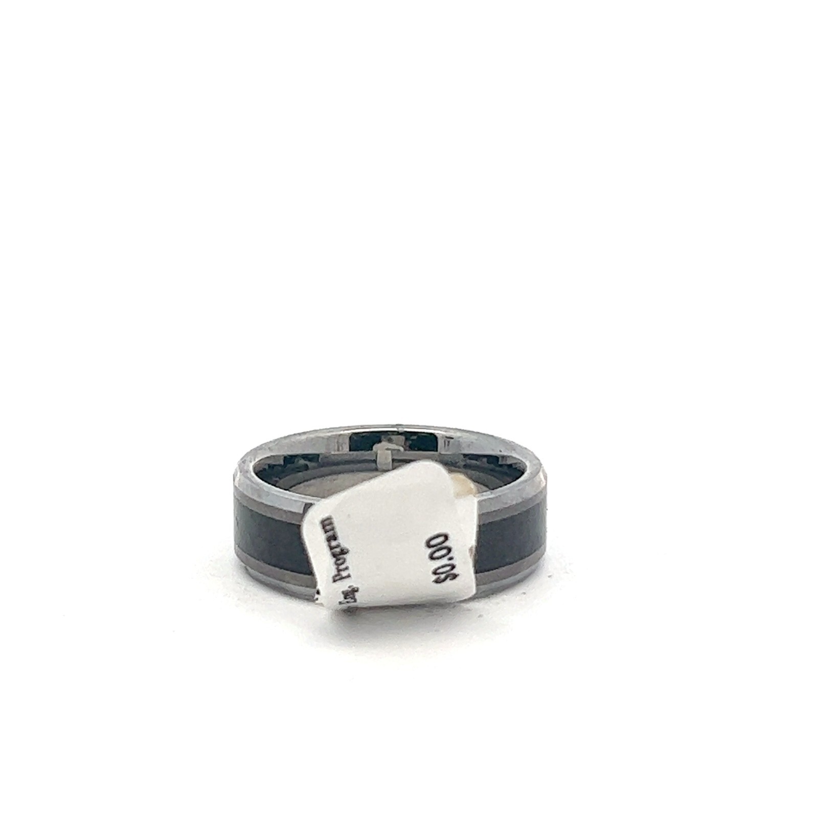 Triton 8mm Tungsten Carbide & Black Carbon Fiber Polished Beveled Edge Band Ring