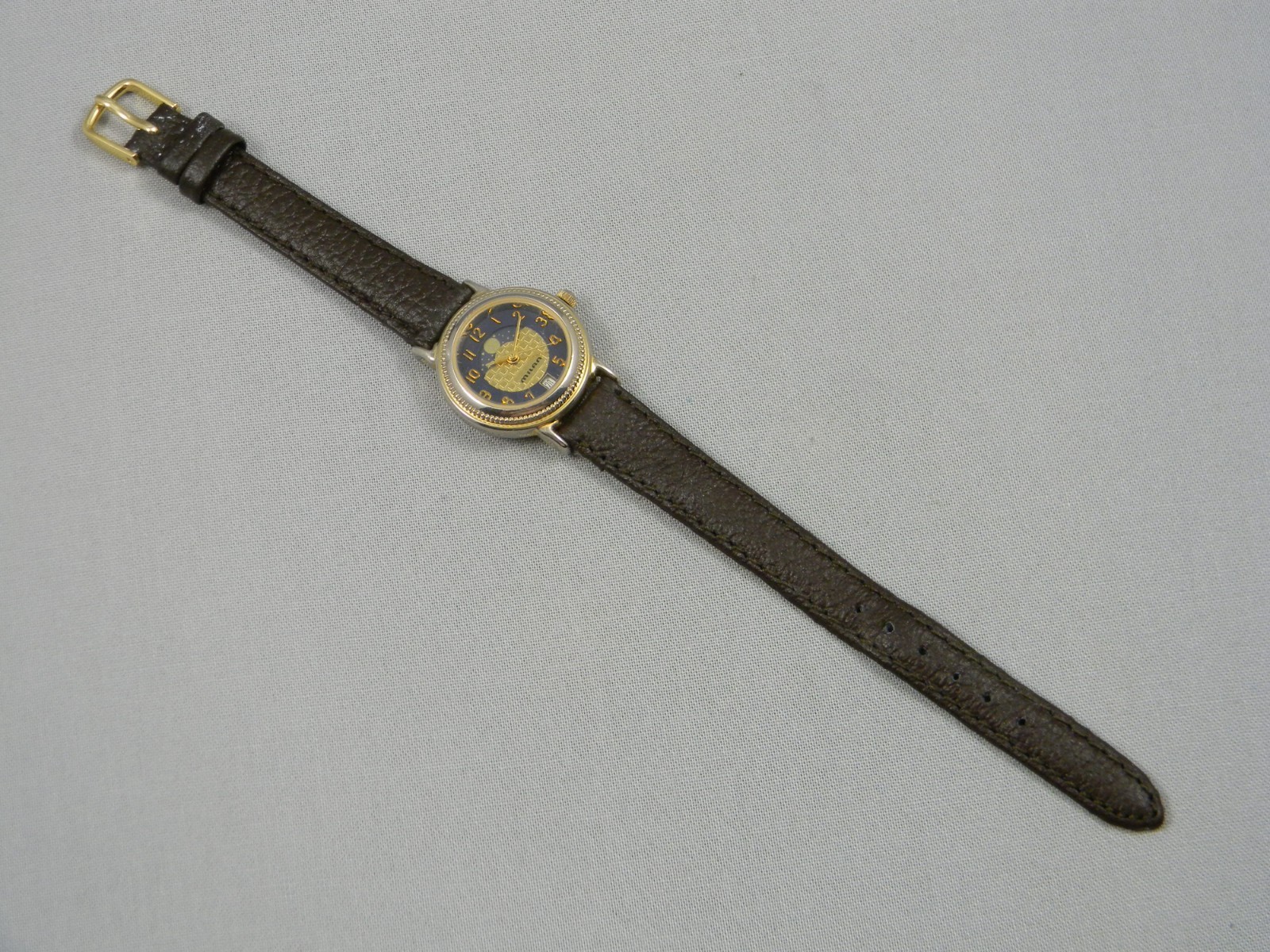 Milan Moon Phase Watch Women 24mm Gold Tone Date Leather Band New Battery