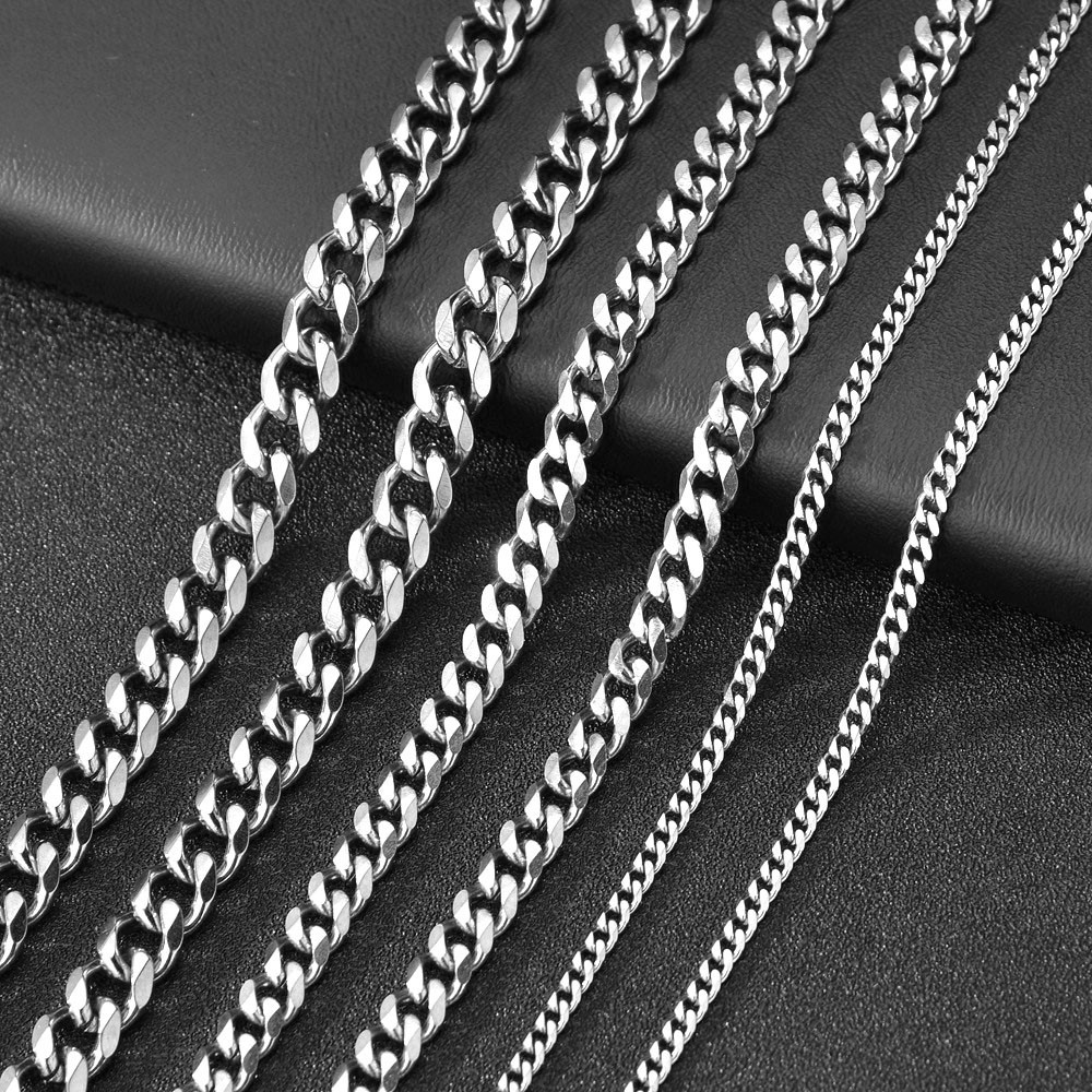 Men’s Cuban Link Chain Necklace Stainless Steel Silver Curb 3/4/5/6/8/9mm