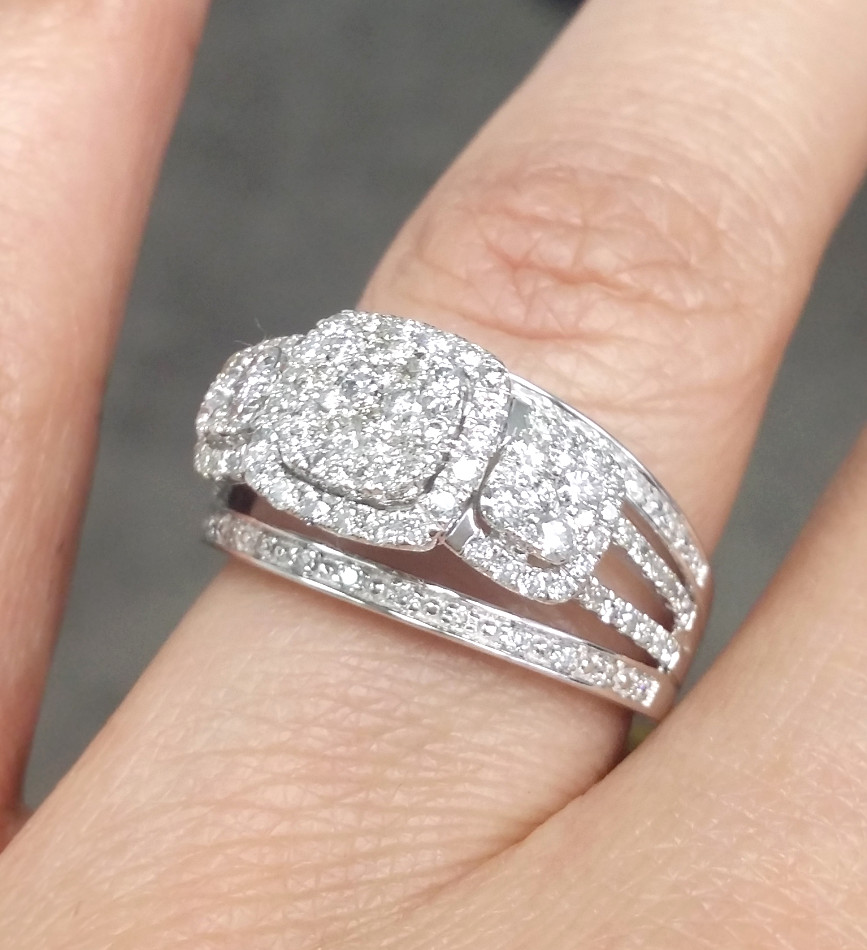 DEAL!1.00CTW NATURAL ROUND DIAMOND CLUSTER PAST PRESENT FUTURE RING 10K GOLD.