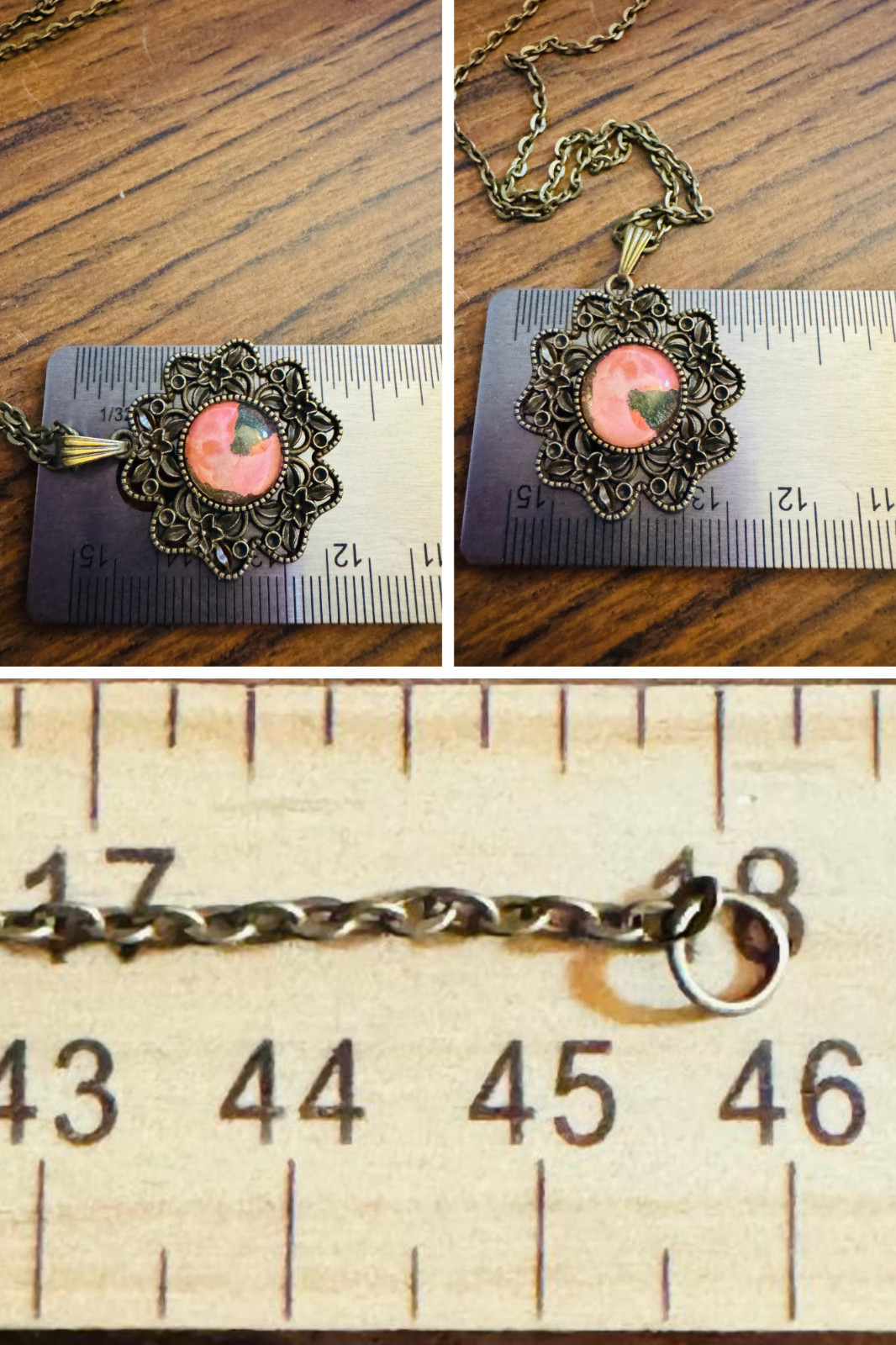 Bronze Filigree Cabochon Pendant One of a kind Hand-Painted by a local Artist Me