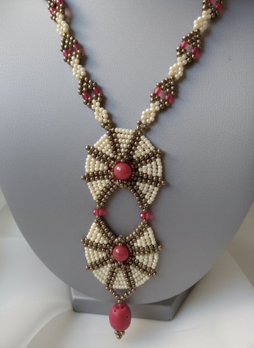 Unique Handcrafted Necklace Agate Stones Coral Bamboo Red Ethnic Long Pendant