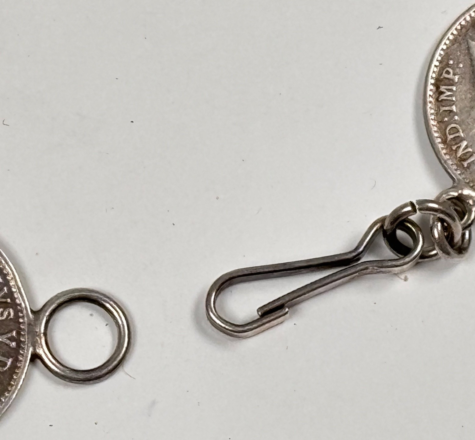Vintage Silver Charm Bracelet King George V Three Pence Coins British Retro
