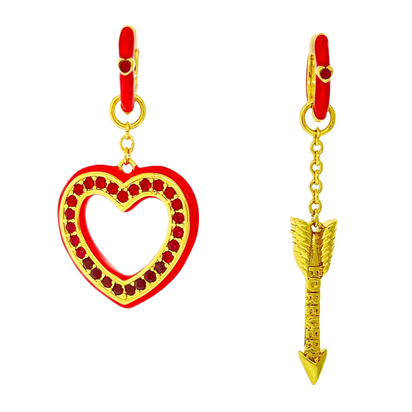 Hearts and Arrow Love Red Ombre Earring by Ritzy Couture DeLuxe–18k Gold Plating