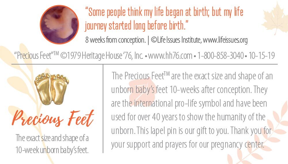 Precious Feet, Gold-Colored, Thanksgiving Donor Card Jewelry, Lapel Pin