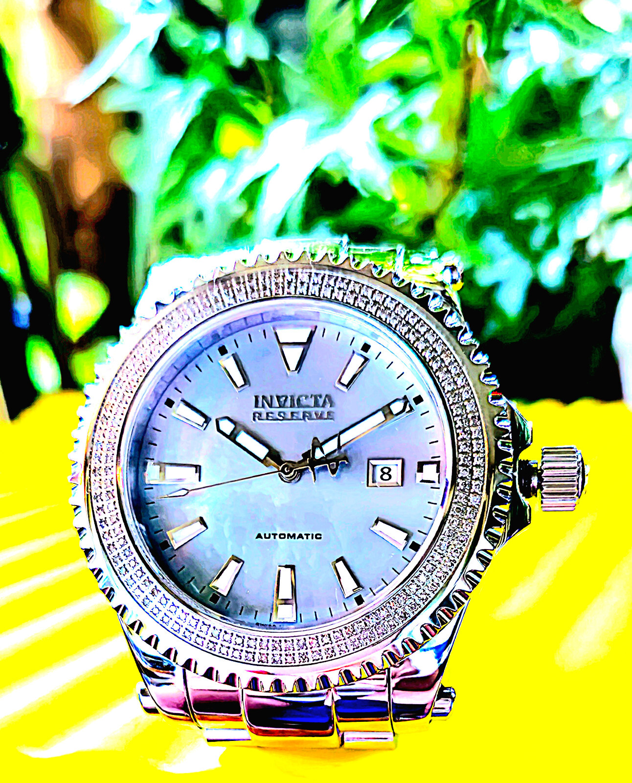 INVICTA RESERVE PRO DIVER LE DIAMOND, SAPPHIRE SWISS ETA AUTO PLATINUM MOP WATCH