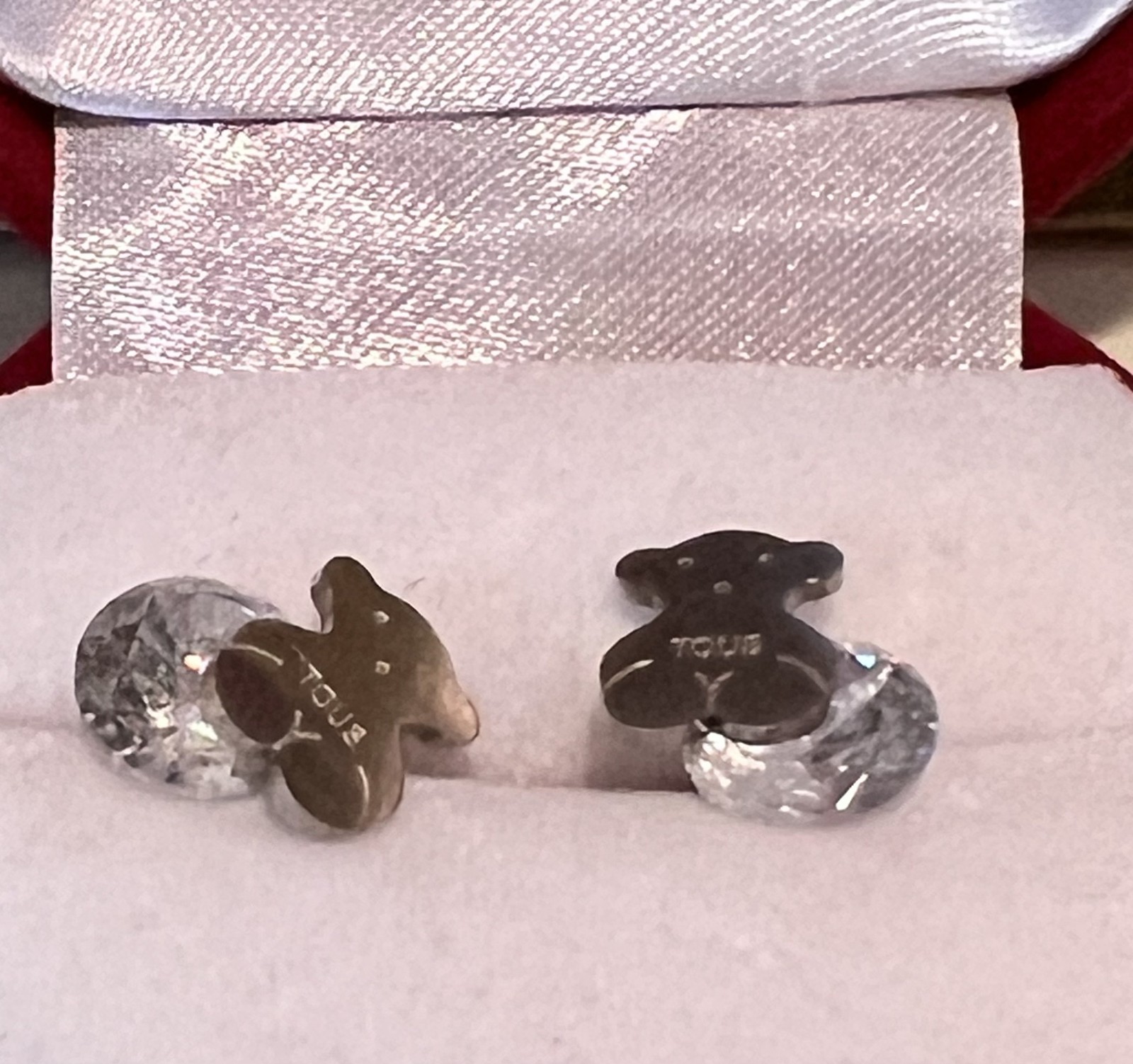 PAIR OF TOUS BEAR BACKING STUD EARRINGS- CLEAR CUBIC ZIRCONIA SOLITAIRES -SILVER