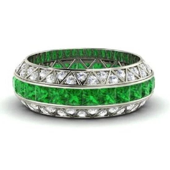 2.70 Ct Natural Emerald Diamond Engagement Eternity Band 14K Real White Gold