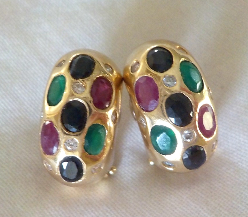 14k Yellow Gold Dotted Multi Gemstone Earrings – 7.80 gms, 0.70 in, 2.46 ctw