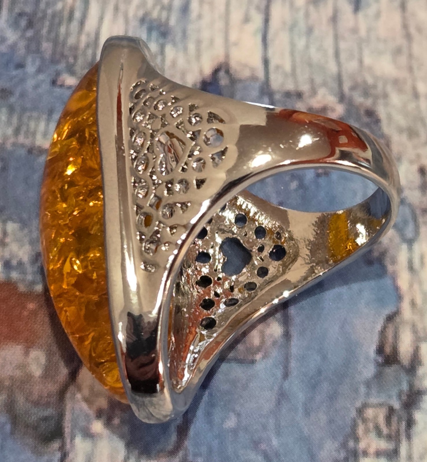 VINTAGE Ladies Silver Tone w/ Sparkle Yellow Cabuchon Gem Ring sz 7 and sz 8