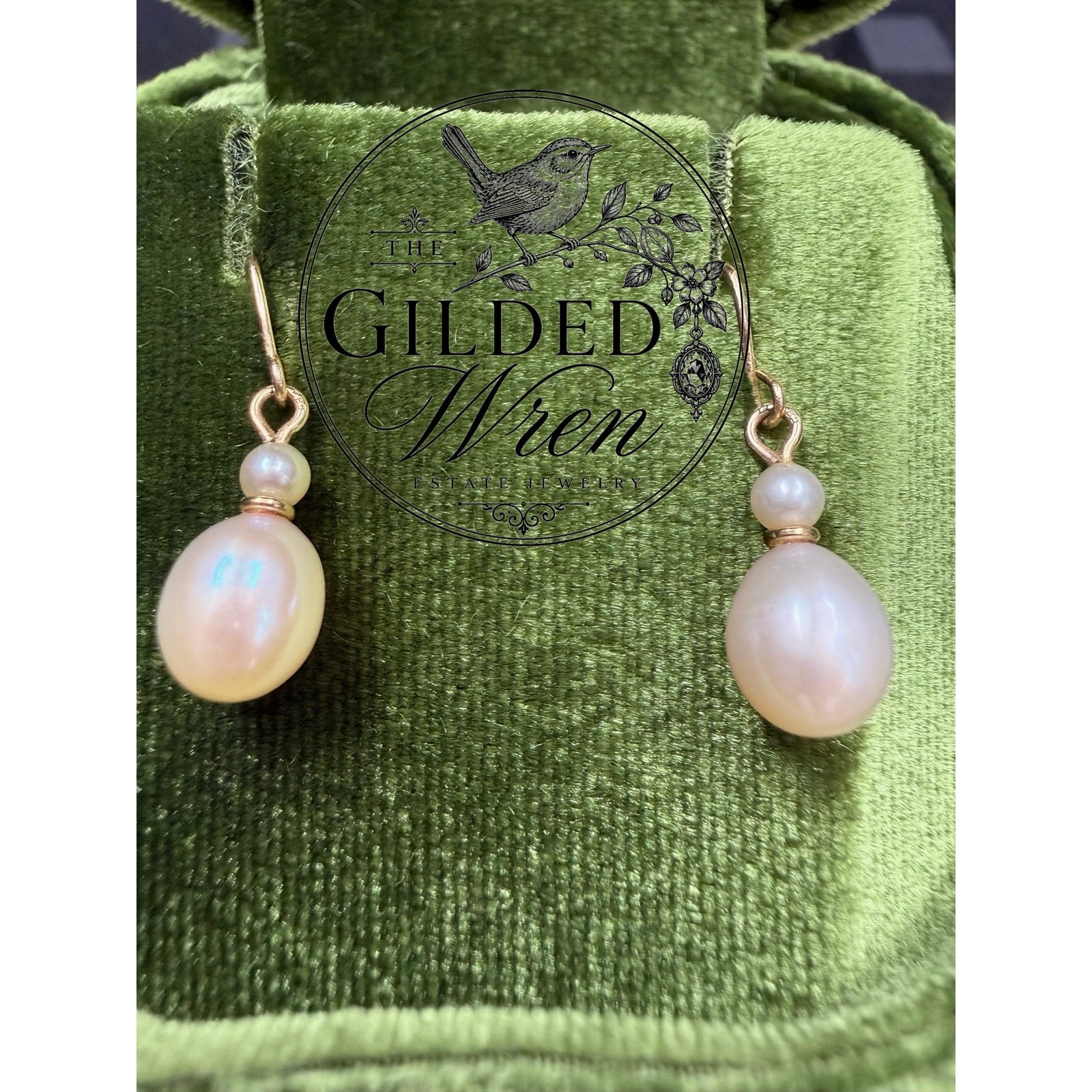 14K 585 Yellow Gold Pearl Drop Dangle Earrings 1.13g Estate Fine Jewelry