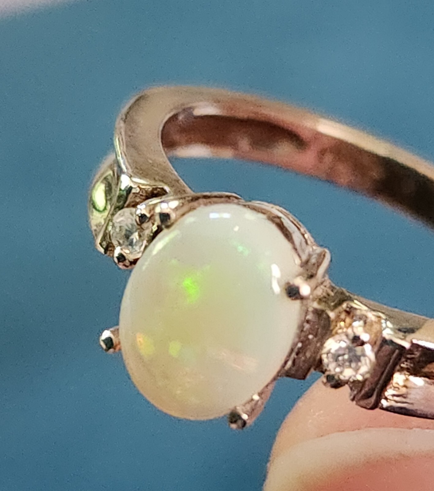 Opal Ring Silver .925 band prong setting approx size 8 / 56-58mm