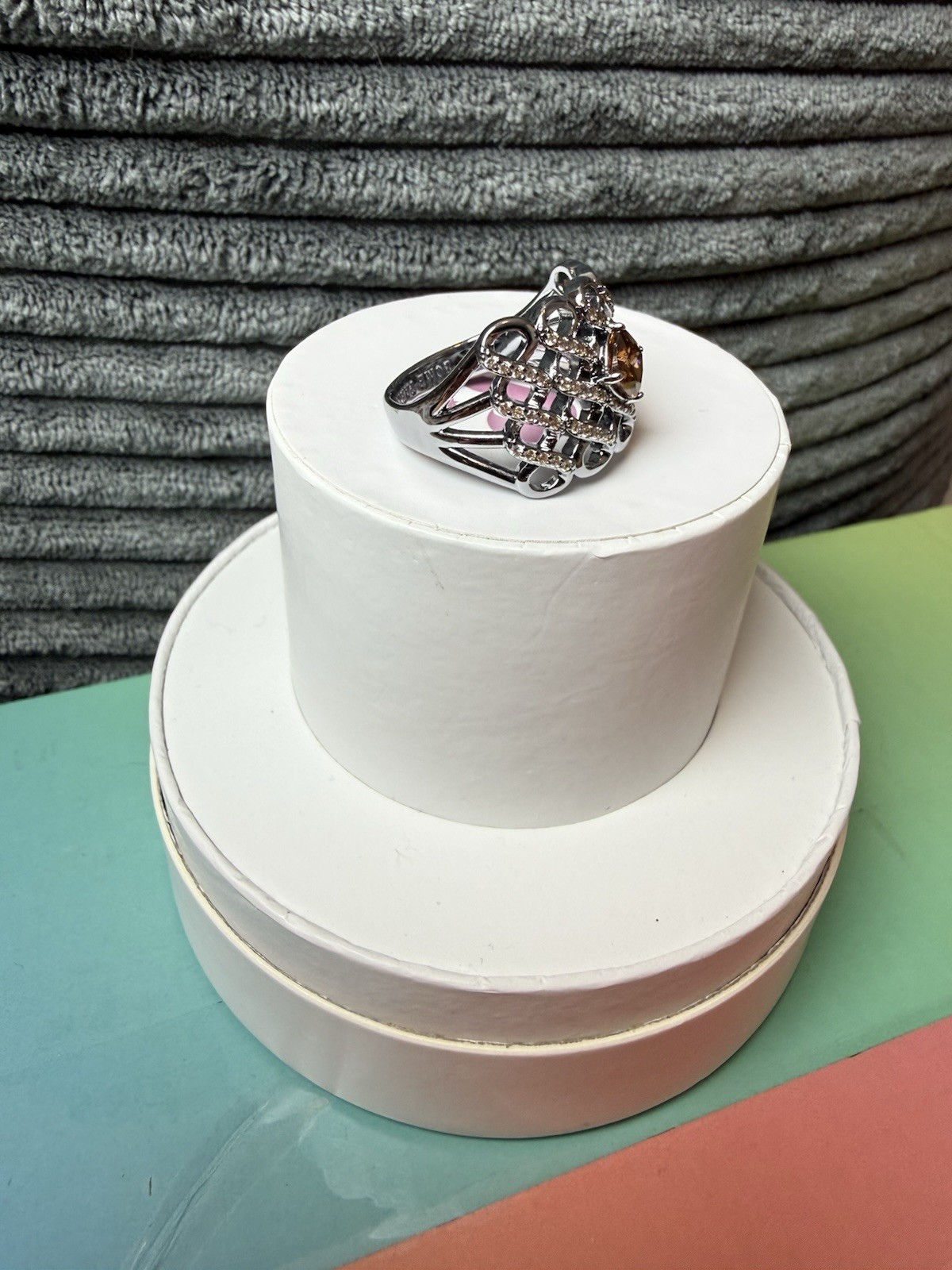 Ring Bomb Party Cocktail Ring Size 10 Brown CZ Hematite Plated RBP6650