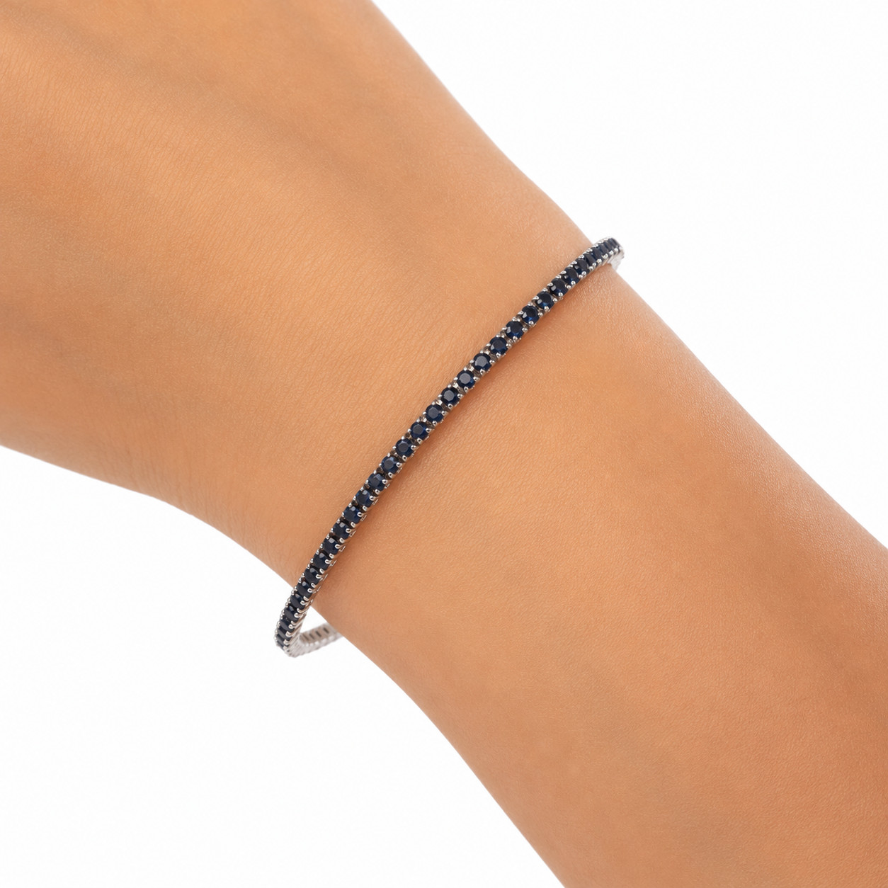 Blue Sapphire Bracelet 9.0 In. 925 Sterling Silver White Gold Plated Handmade