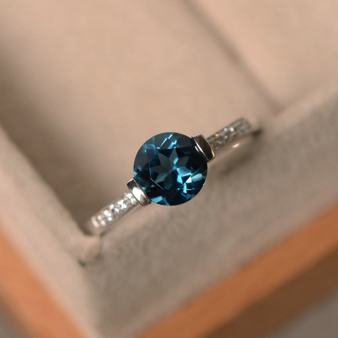 1.20 Ct Round Cut Natural Topaz Diamond Engagement Ring 14K White Gold Size 7