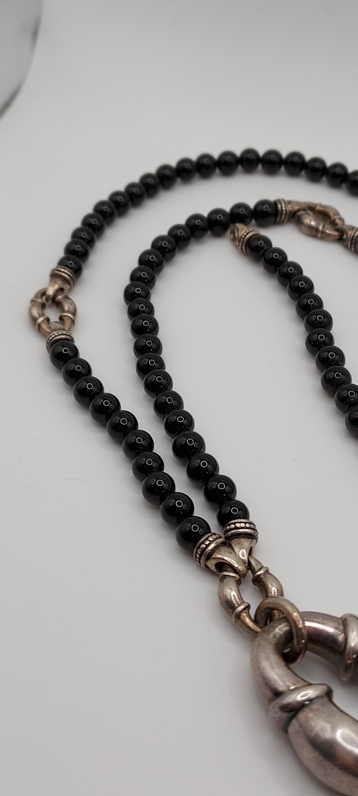 Scott Kay 925 marked Silver & Black Onyx Beaded Bolo Tassel Necklace hangs 24″