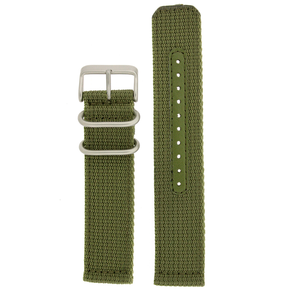 Nylon Watch Band Military Sport Strap Army Green Stainless Heavy Buckle NYL400GR