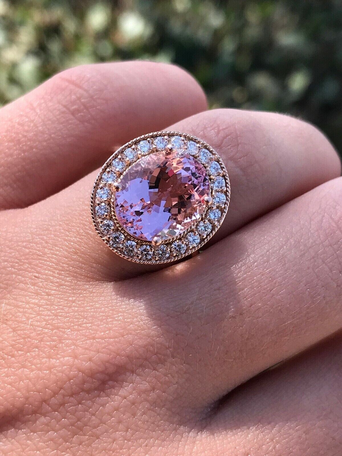 3.50Ct Oval Cut Morganite Diamond Halo Engagement Ring In 14K Rose Gold Finish