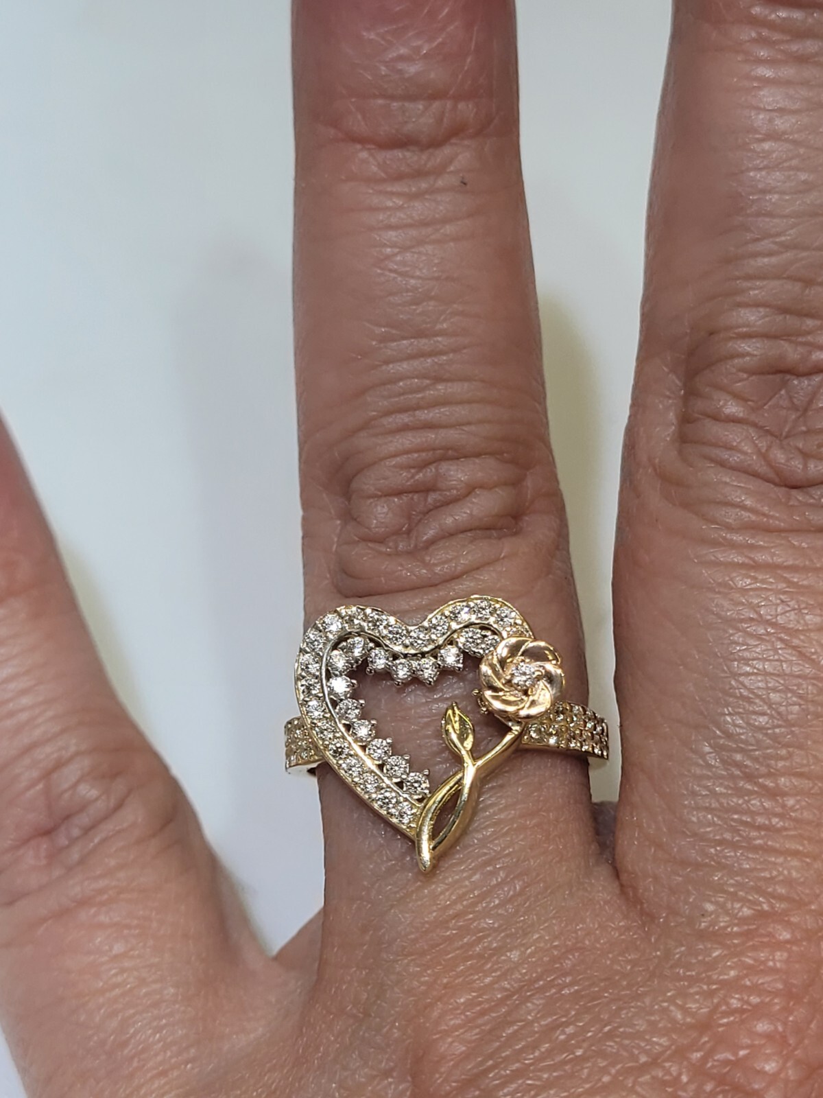 Big Solid 14k rose yellow Gold flower Heart ring size 6789 10