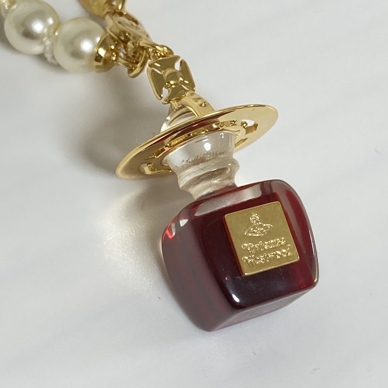 Vivienne Westwood Necklace Pearl Perfume Bottle Choker Gold Wine Red NO BOX