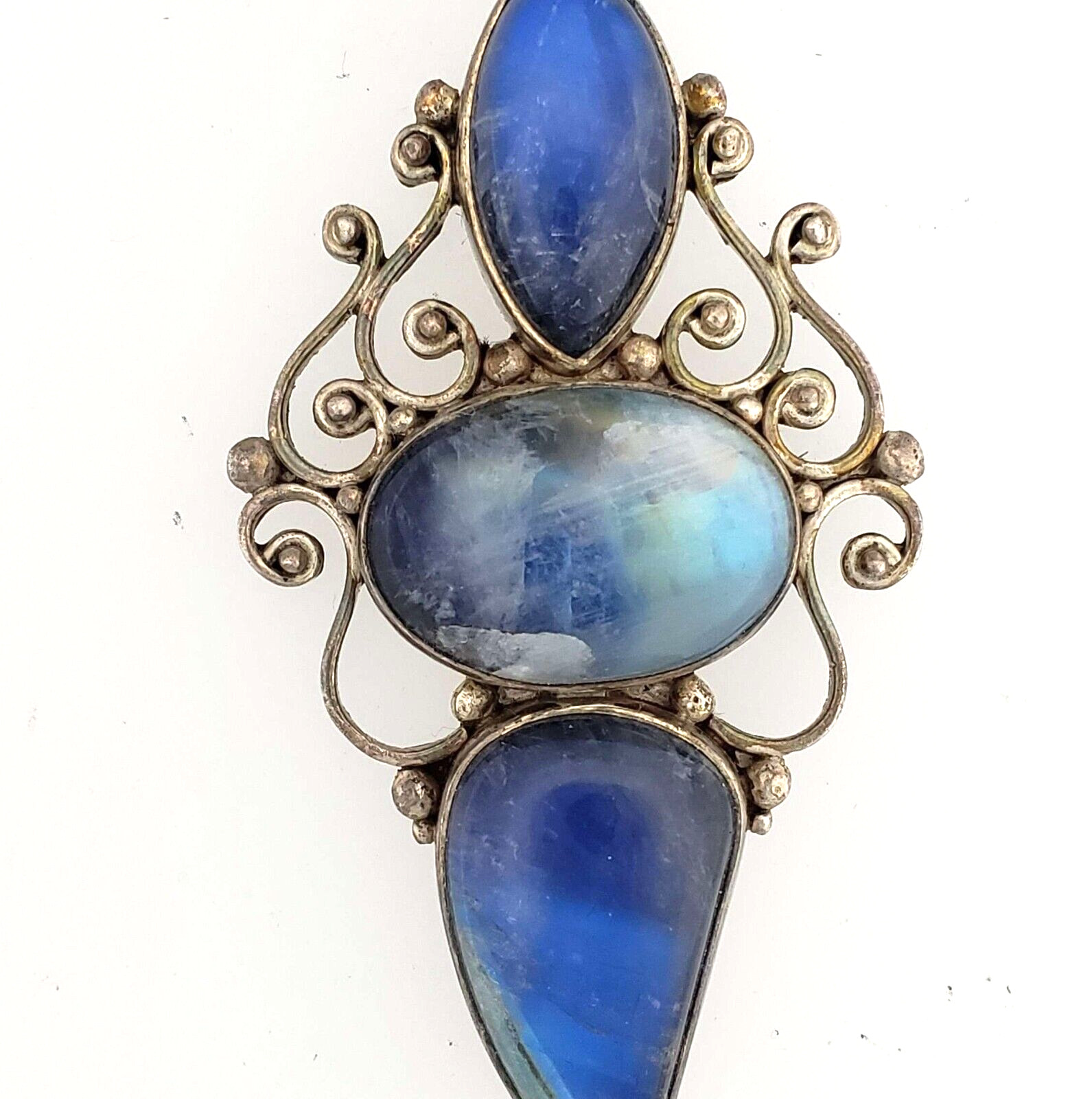 Vintage Handmade Sterling Silver 925 Three Stone Blue Labradorite Pendant PA-LP3