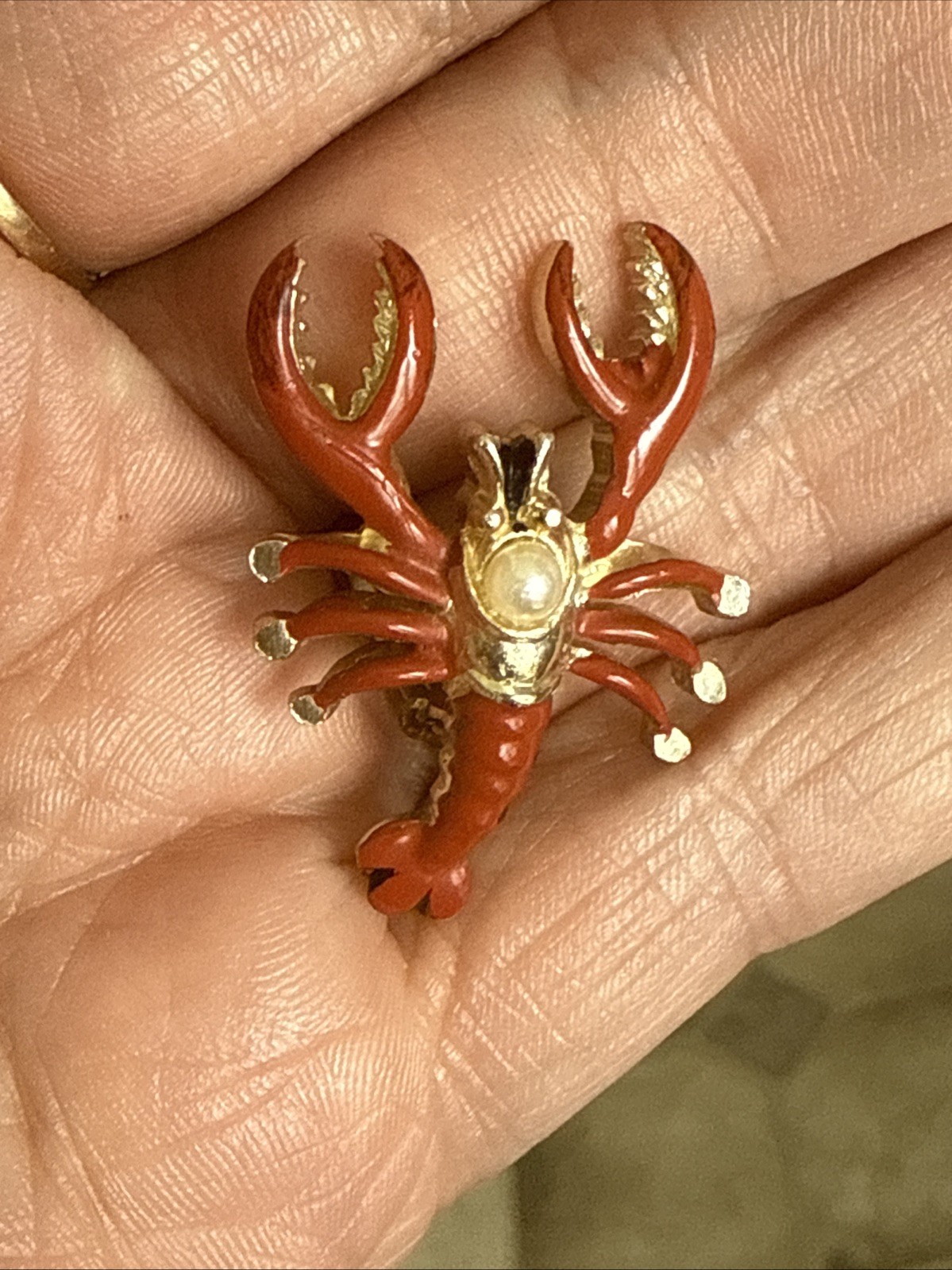 Lobster Brooch Vintage Pin Nautical Retro Jewelry Japan Pearl Summer Shore Crab