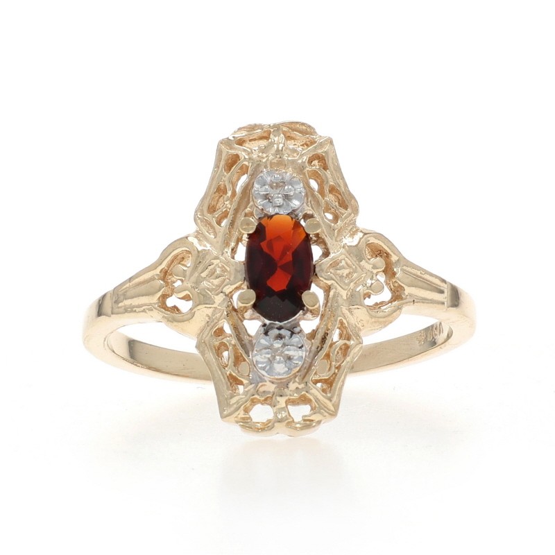Yellow Gold Garnet Diamond Ring – 10k Oval .23ctw