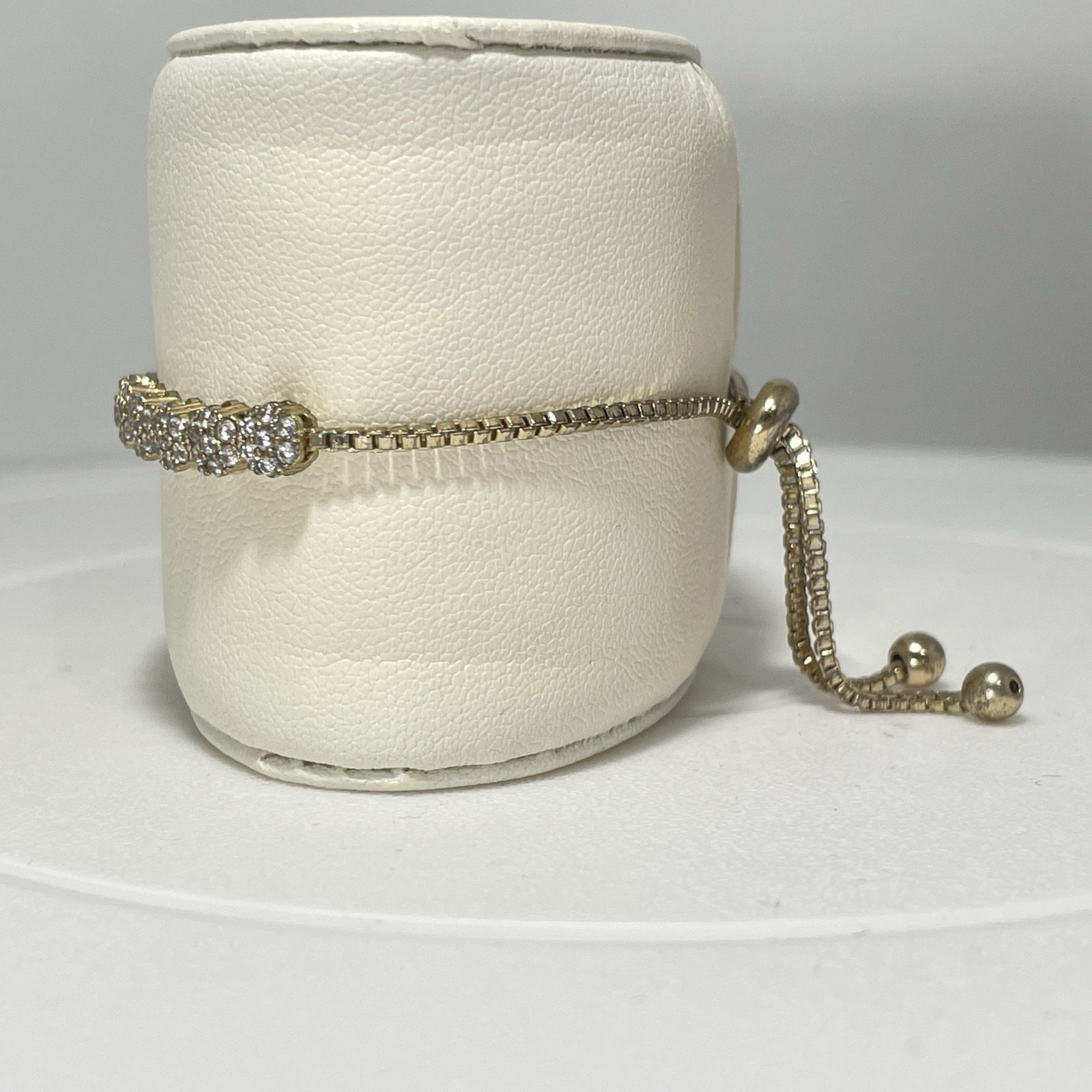 Gold Tone Adjustable Slider Bracelet Clear Rhinestone Cluster 9 Inch