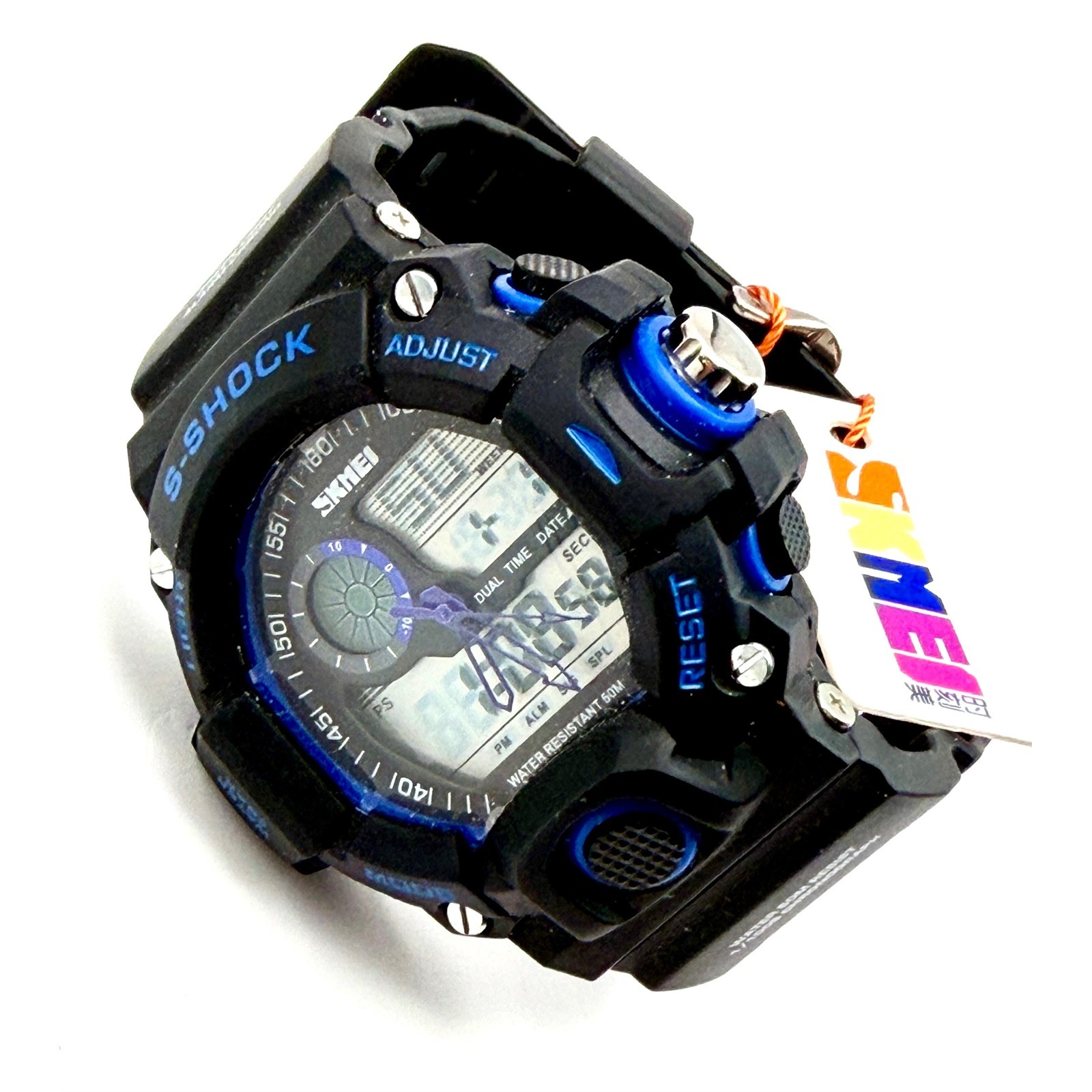 SKMEI 1029 Analog Digital Sport Watch Black Blue Dual Time Alarm NWT Battery