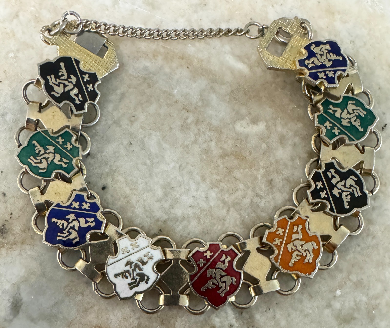 VTG gold-tone enamel souvenir bracelet enameled shields coat of arms panels