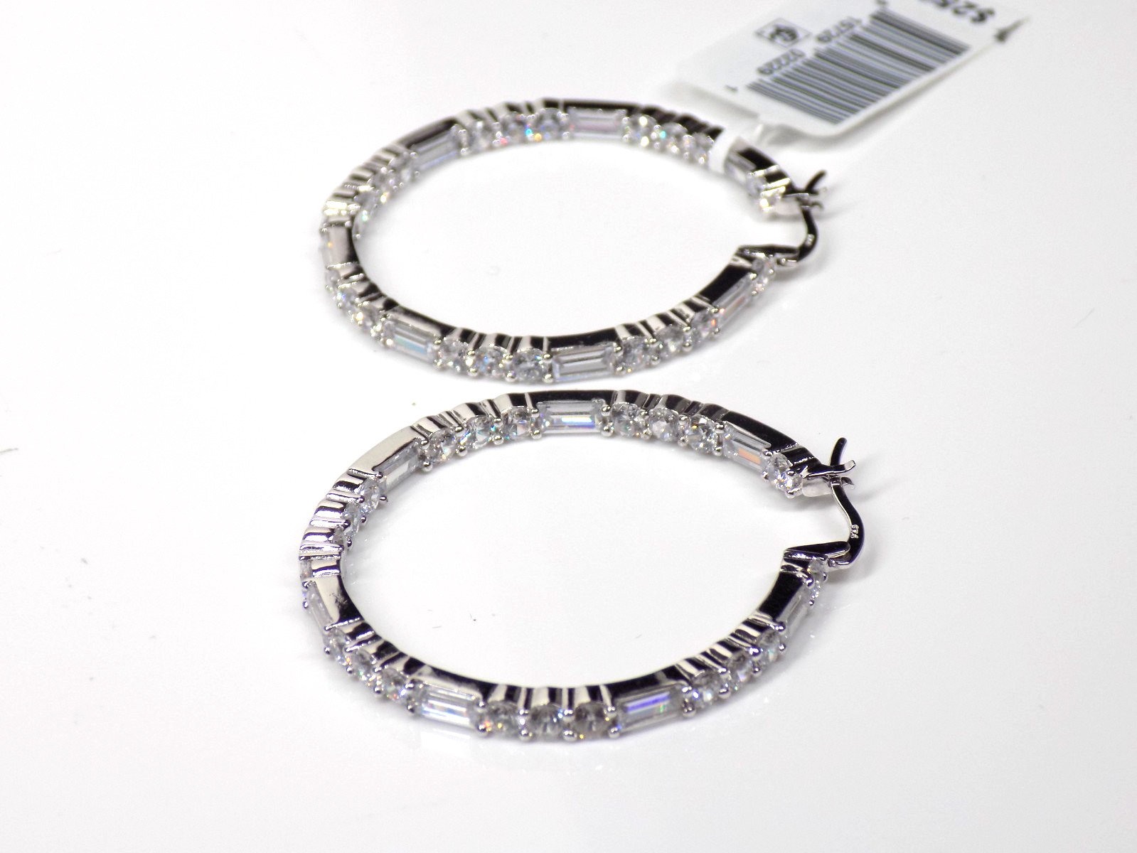 925 Sterling Silver Cubic Zirconia Hoop Earrings Inside Outside White Colorless