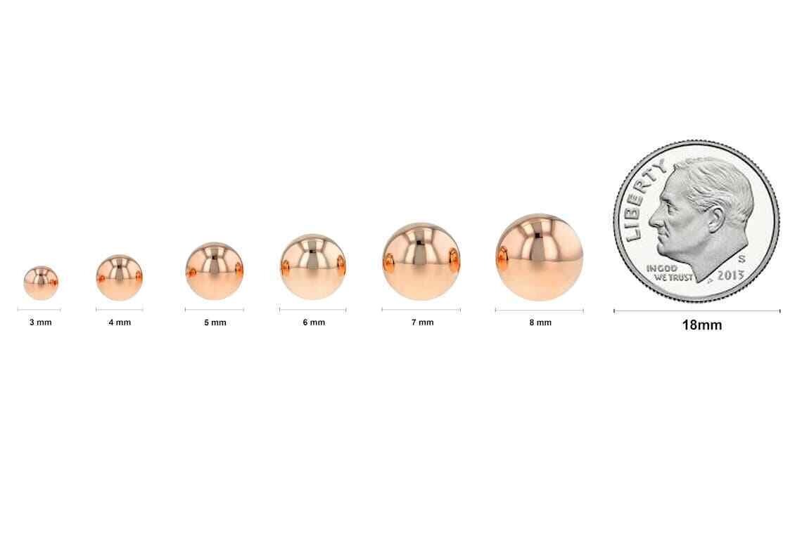 14K Rose Pink Gold Ball Stud Post Earrings All Sizes 3mm 4mm 5mm 6mm 7mm 8mm