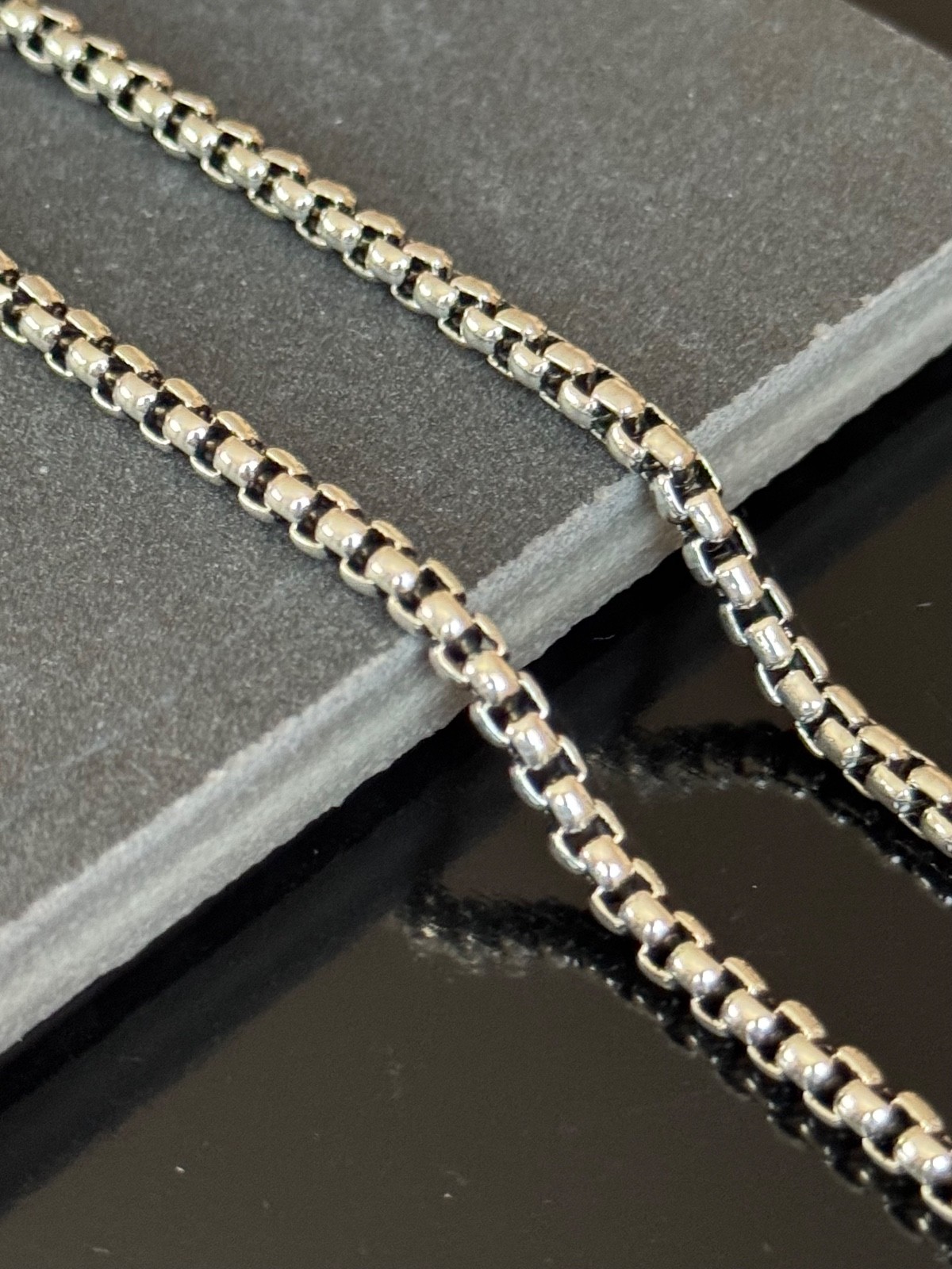 925 Sterling Silver Oxidized Round Box Chain (3.7mm Heavy )
