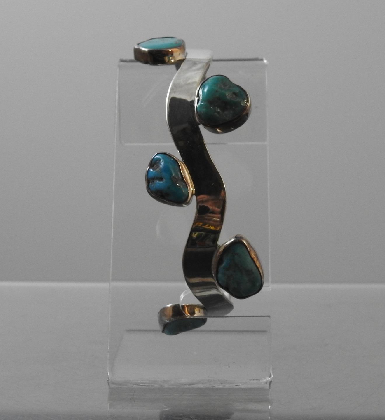 New Sleeping Beauty Turquoise Cuff Bracelet Signed 925 Silver About 25gm 3″ B26