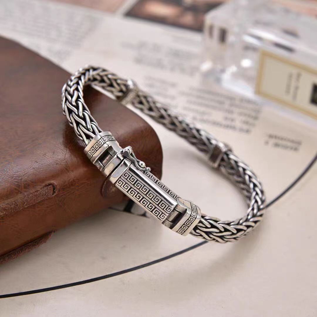 18/20/22cm Silver Plated Bangle Bracelet Chain Popular Vintage Jewelry Mens HOT