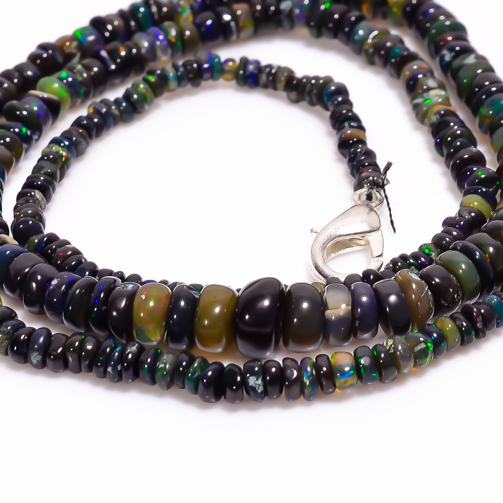 Natural Black Ethiopian Opal Rondelle Smooth Beads 3X2 6X4mm Necklace 17″ A-5434