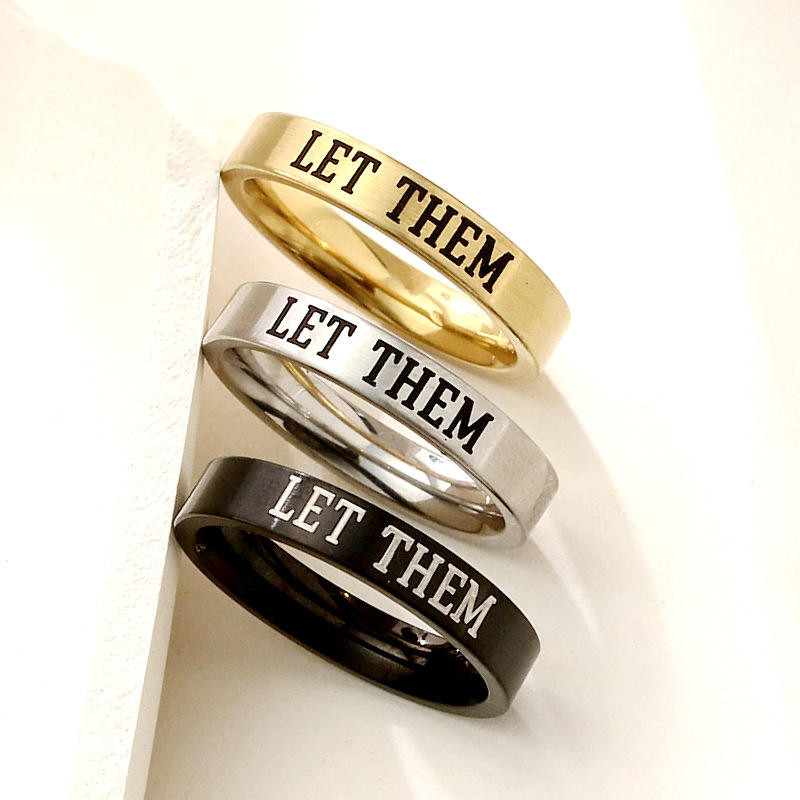 Let Them Ring Inspirational Quote Engraved Band Rose Gold Minimalist Jewelry