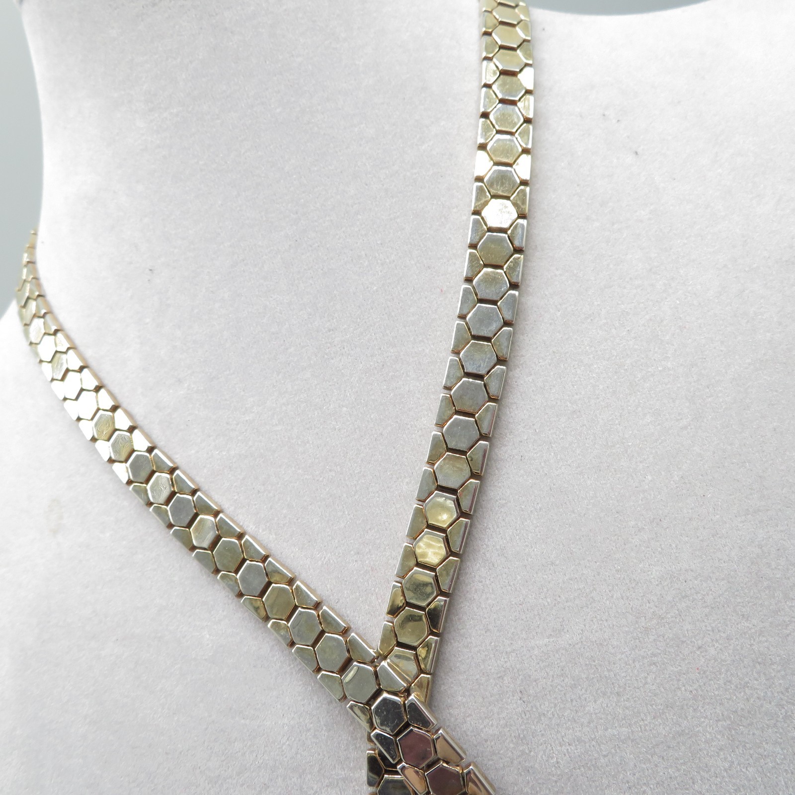 Crown Trifari lariat tie Necklace snakeskin honeycomb Alfred Phillipe VTG AS IS