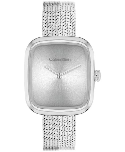Calvin Klein Women’s Adore Silver Tone Stainless Steel Mesh Bracelet Watch, 30mm