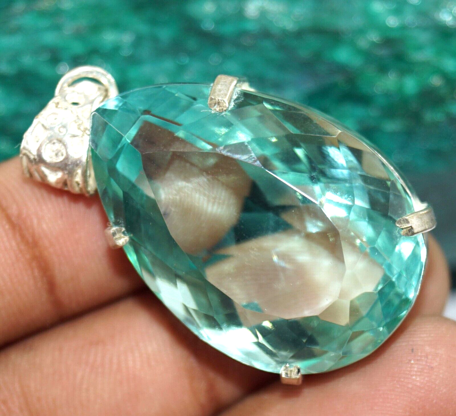 GIE Certified Natural Ocean Blue Topaz Pendant Pear Cut Loose Gemstone 97.95 Ct