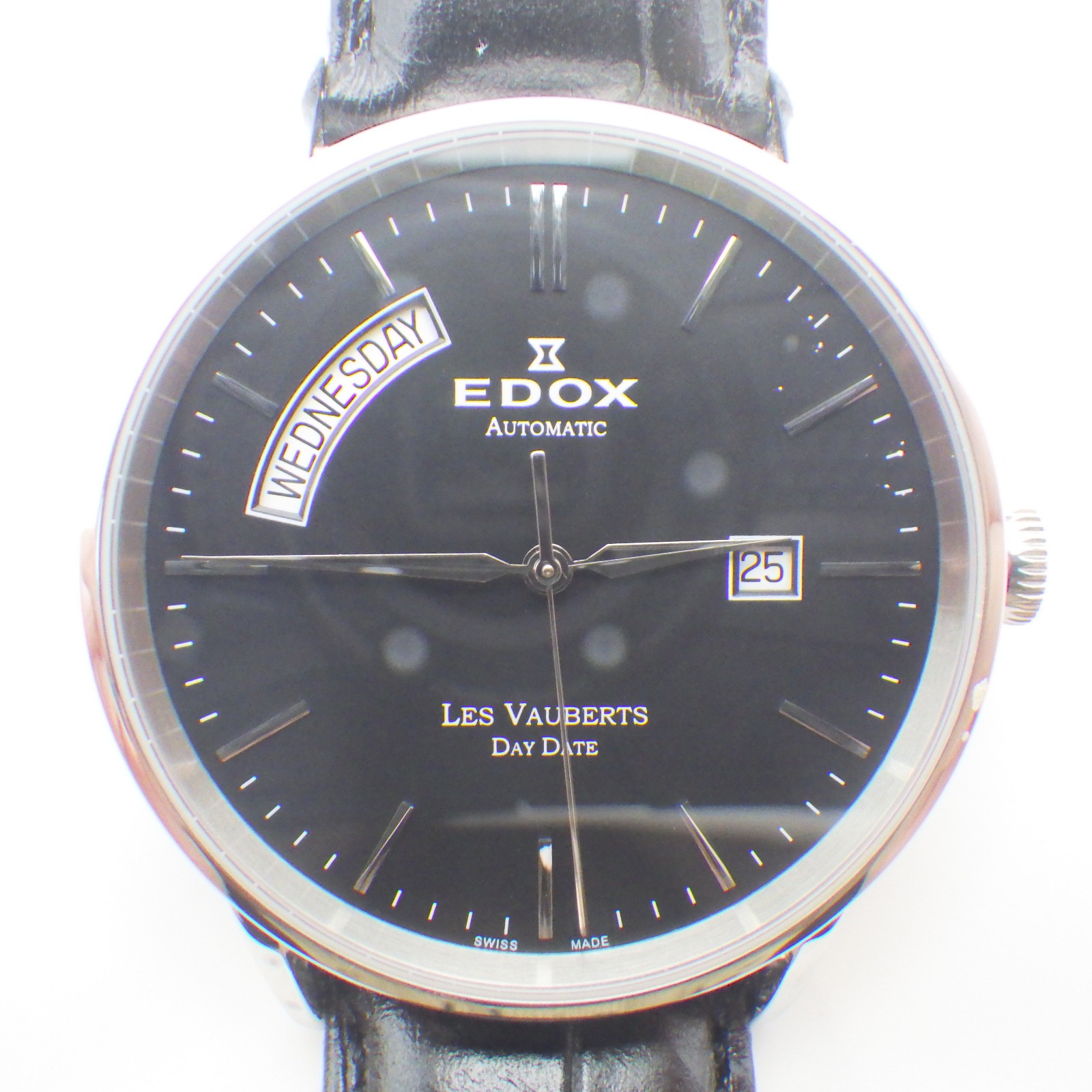 *EXC+++* Edox Les Vauberts 83007 Vintage Automatic Watch Black Dial SWISS H90