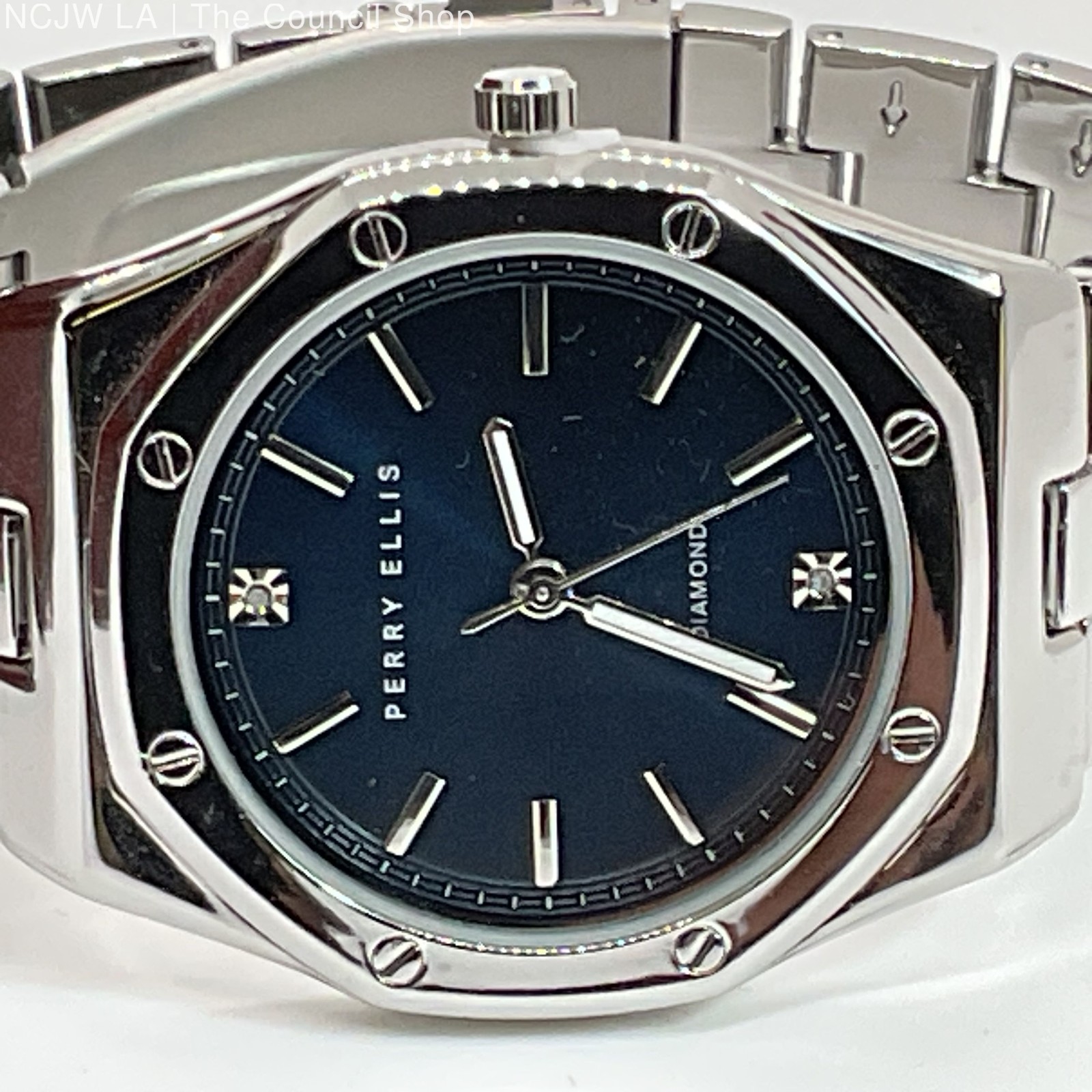 NOB PERRY ELLIS Ultra Thin Diamond Accent Men’s Stainless Watch- 7.75″