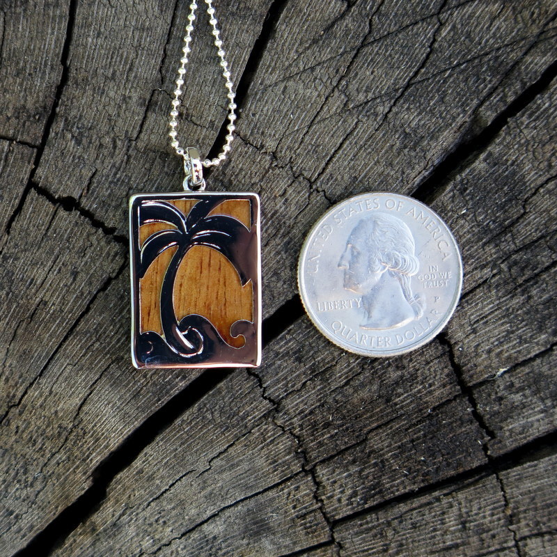 Koa Wood Hawaii Jewelry Plum Tree Silver Rhodium Plated Brass Pendant #BRP1167