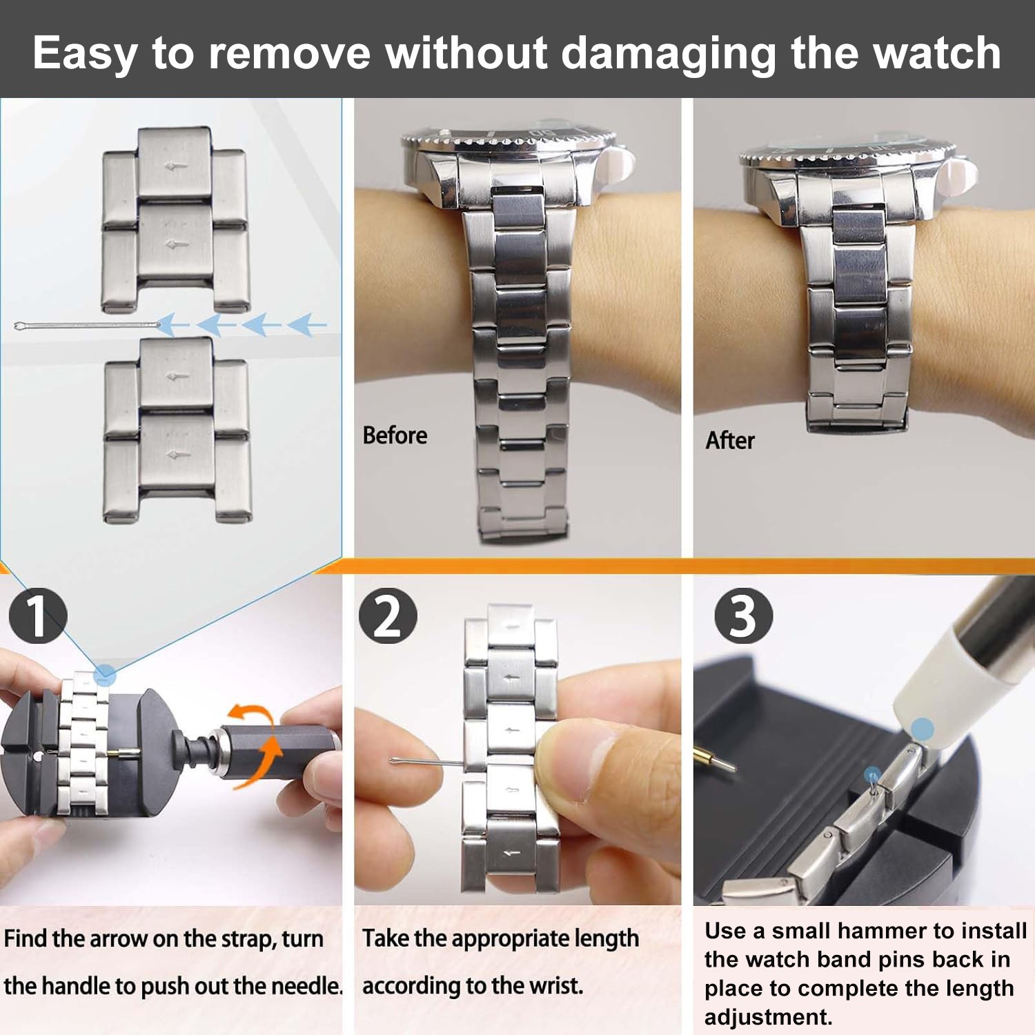 11 PCS Watch Link Removal Kit, Watch Band Sizing Tool for Watch Strap Adjustment