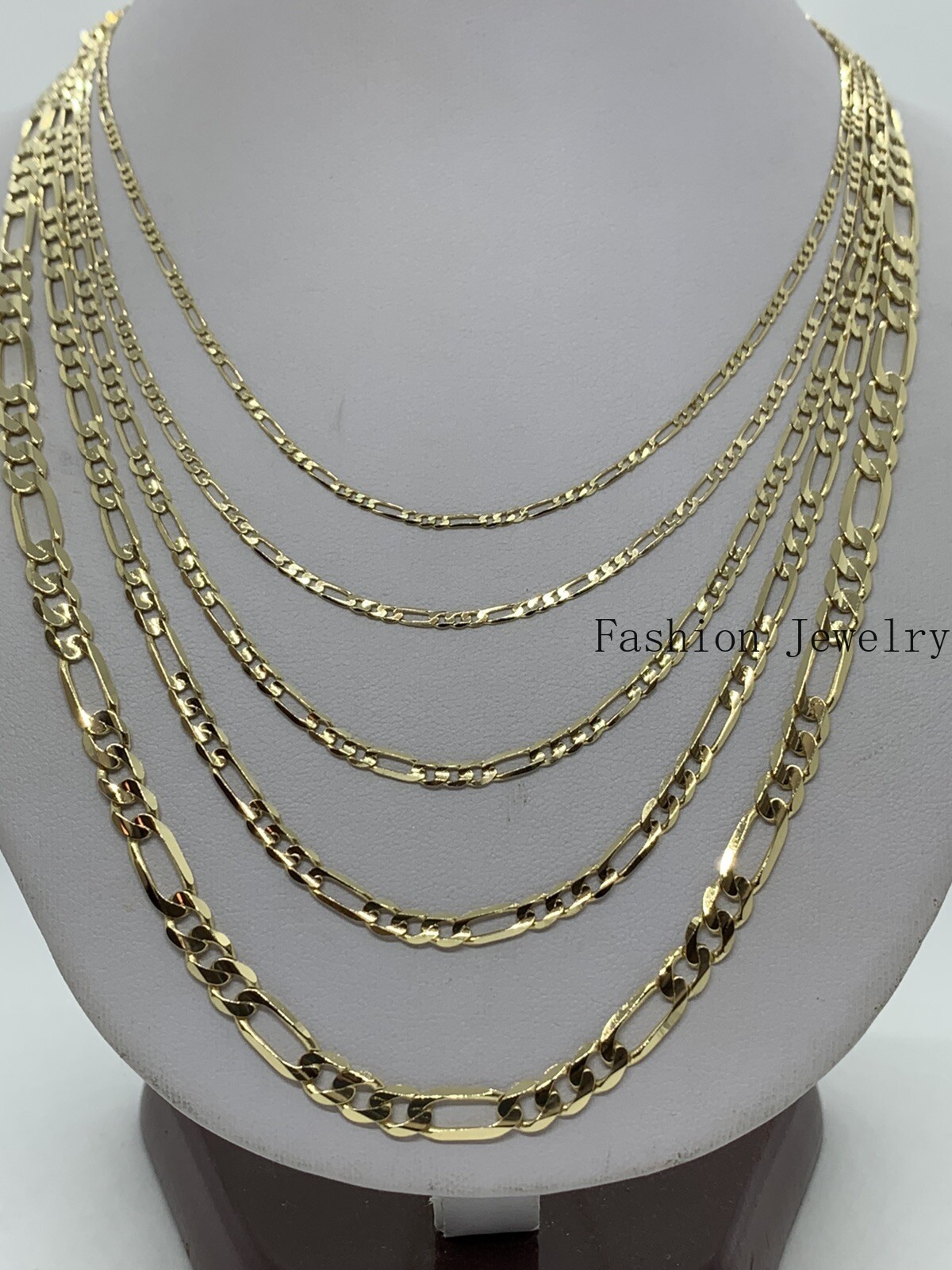 14K Solid Yellow Gold Figaro Link Chains Necklace Men’s/Women’s 2mm-5.5mm16”-30″