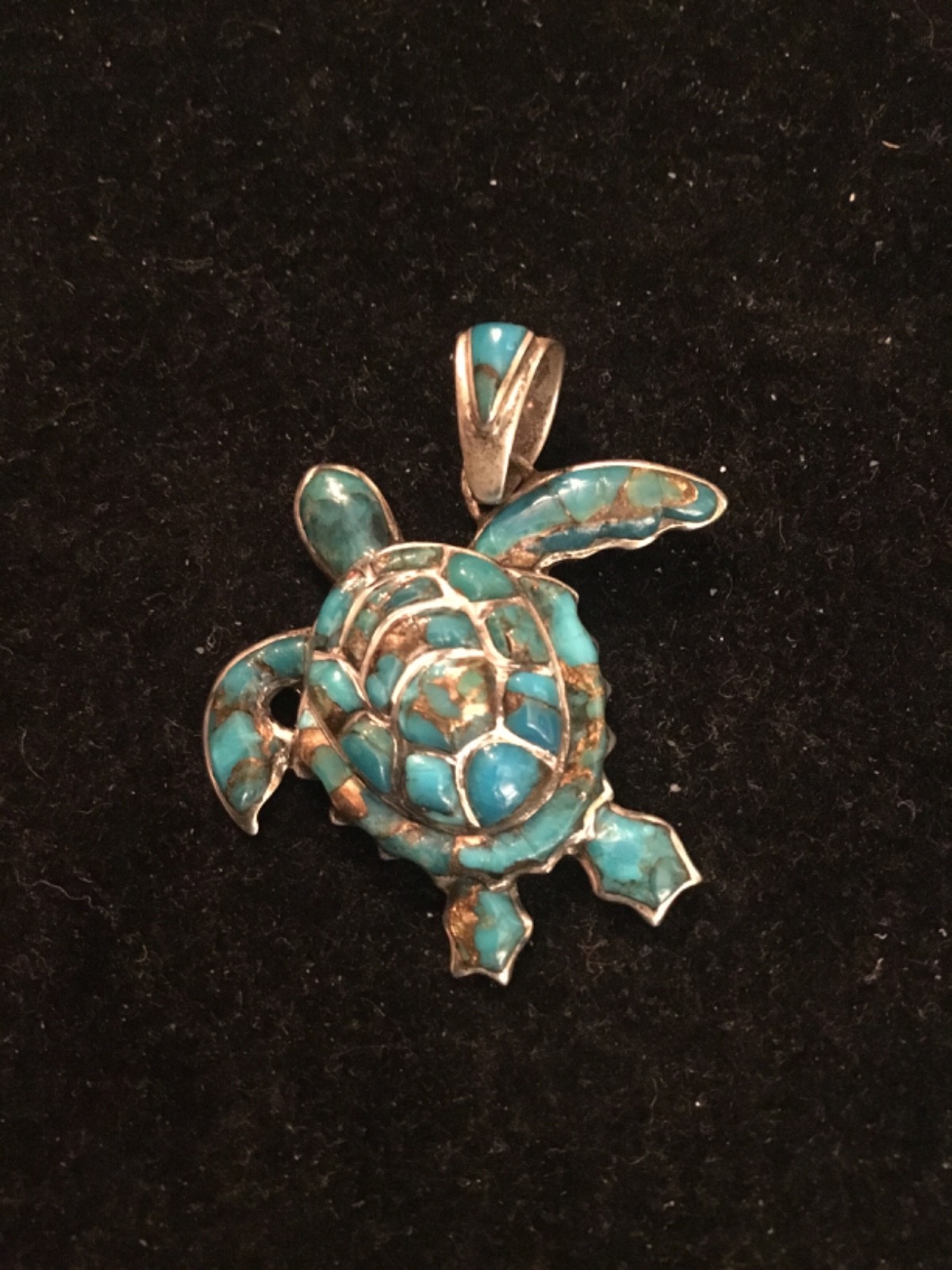 925 Sterling Silver Turquoise Turtle Pendant Philippines Sea Life Charm 6 Grams