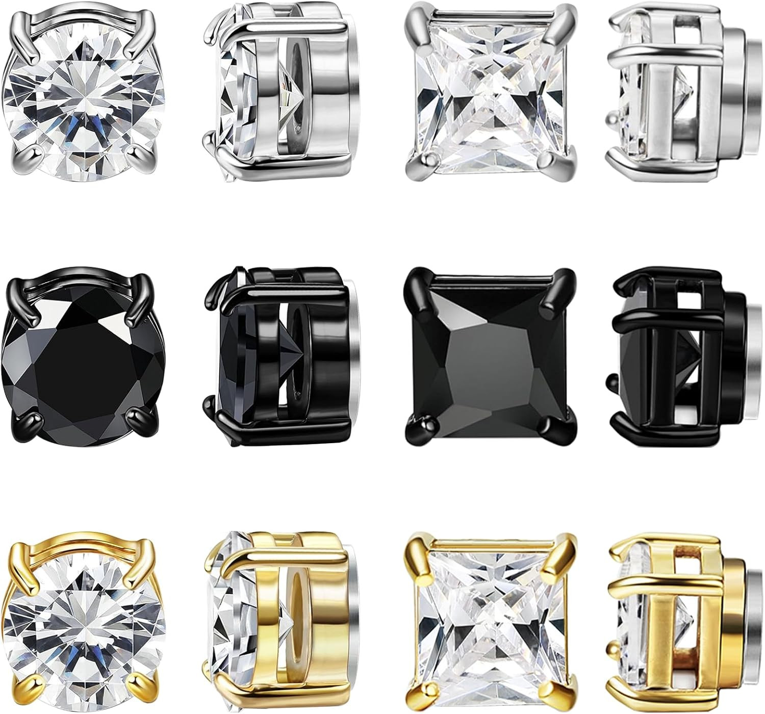 6 Pairs Stainless Steel Magnetic Stud Earrings for Men Clip on Earring Magnetic